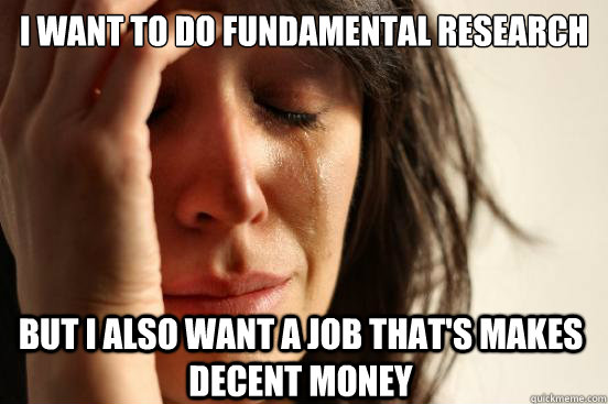 I want to do fundamental research but I also want a job that's makes decent money  First World Problems