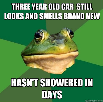 Three year old car  still looks and smells brand new Hasn't showered in days  Foul Bachelor Frog