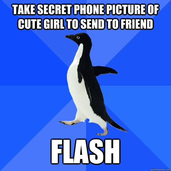 TAKE SECRET PHONE PICTURE OF CUTE GIRL TO SEND TO FRIEND FLASH  Socially Awkward Penguin