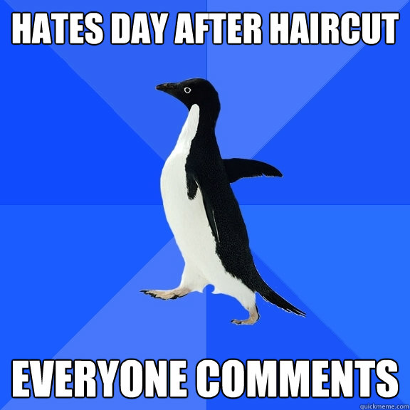 Hates Day after haircut Everyone comments  Socially Awkward Penguin