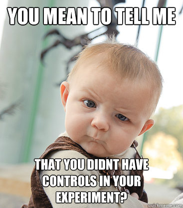 you mean to tell me that you didnt have controls in your experiment?  skeptical baby