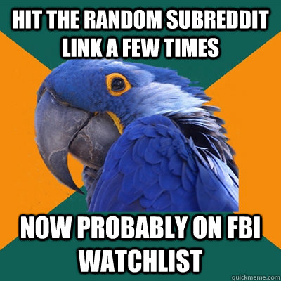 HIT THE RANDOM SUBREDDIT LINK A FEW TIMES now probably on fbi watchlist  Paranoid Parrot