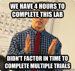 We have 4 hours to complete this lab didn't factor in time to complete multiple trials  