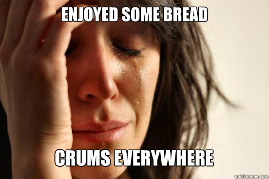 Enjoyed some bread Crums everywhere Caption 3 goes here  First World Problems