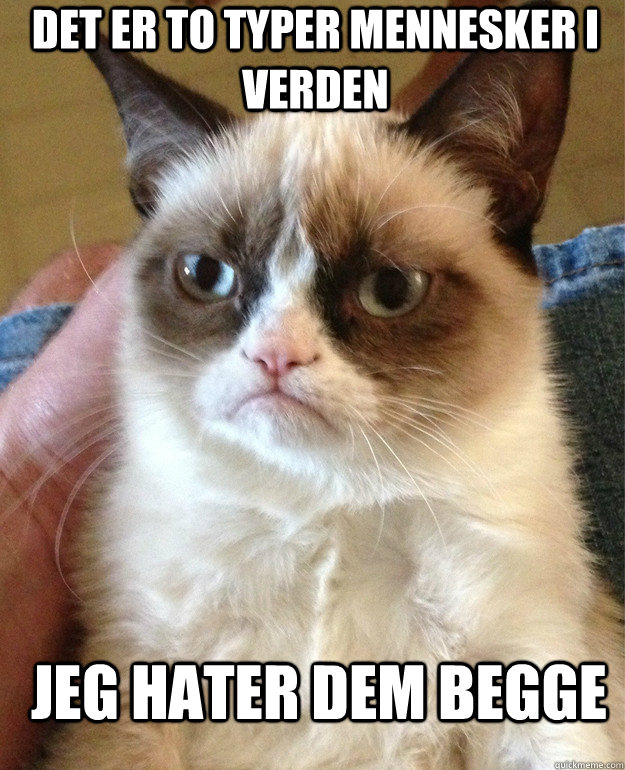 Det er to typer mennesker i verden jeg hater dem begge  Grumpy Cat