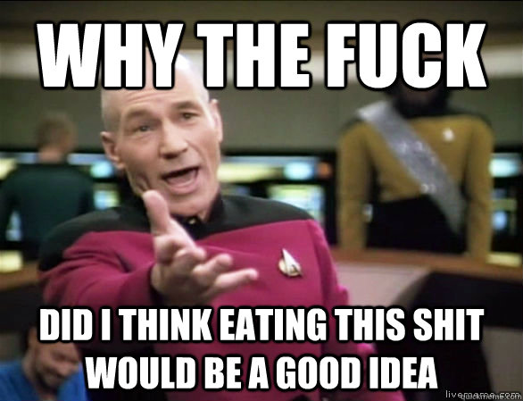 why the fuck did i think eating this shit would be a good idea - why the fuck did i think eating this shit would be a good idea  Annoyed Picard HD