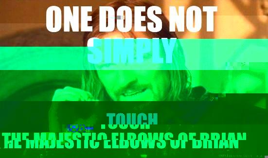 ONE DOES NOT SIMPLY TOUCH THE MAJESTIC ELBOWS OF BRIAN Boromir