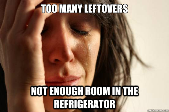 Too Many leftovers not enough room in the refrigerator  First World Problems