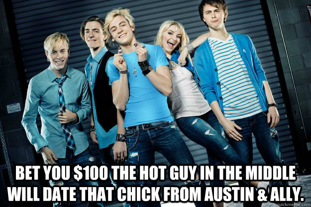  Bet you $100 the hot guy in the middle will date that chick from Austin & Ally.  Ross Lynch