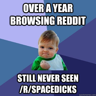 Over a year browsing Reddit Still never seen /r/spacedicks  - Over a year browsing Reddit Still never seen /r/spacedicks   Success Kid