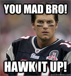 You mad Bro! hawk it up!  tom brady mad