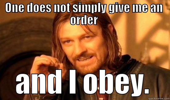 ONE DOES NOT SIMPLY GIVE ME AN ORDER AND I OBEY. Boromir