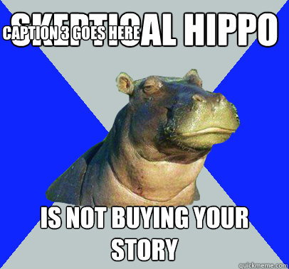 Skeptical Hippo Is not buying your story Caption 3 goes here  Skeptical Hippo