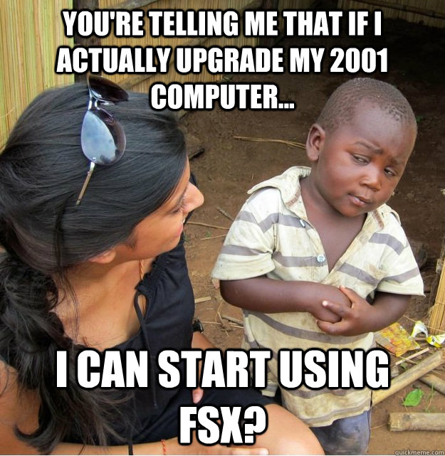 You're telling me that if I actually upgrade my 2001 computer... I can start using FSX?  Skeptical Third World Kid