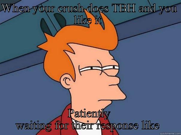 WHEN YOUR CRUSH DOES TBH AND YOU LIKE IT  PATIENTLY WAITING FOR THEIR RESPONSE LIKE  Futurama Fry