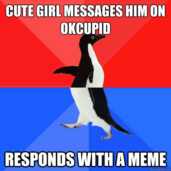 Cute girl messages him on okcupid Responds with a meme  Socially Awksome Penguin
