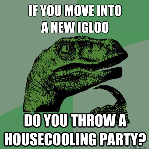 if you move into 
a new igloo do you throw a housecooling party?  Philosoraptor