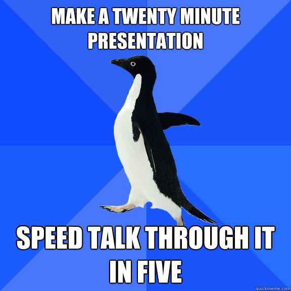 Make a twenty minute presentation Speed talk through it in five  