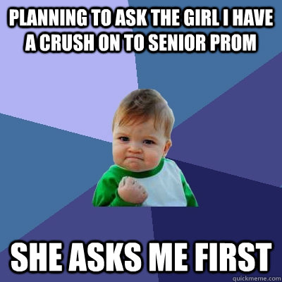 Planning to ask the girl I have a crush on to senior prom She asks me first  Success Kid
