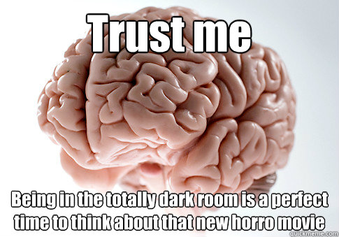 Trust me Being in the totally dark room is a perfect time to think about that new horro movie   Scumbag Brain
