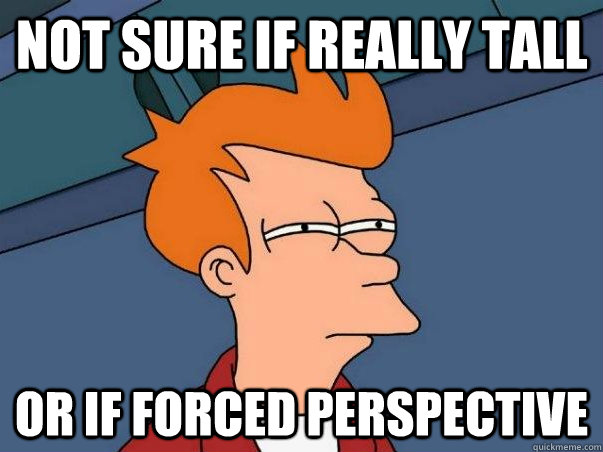 Not sure if really tall Or if forced perspective  Not sure Fry