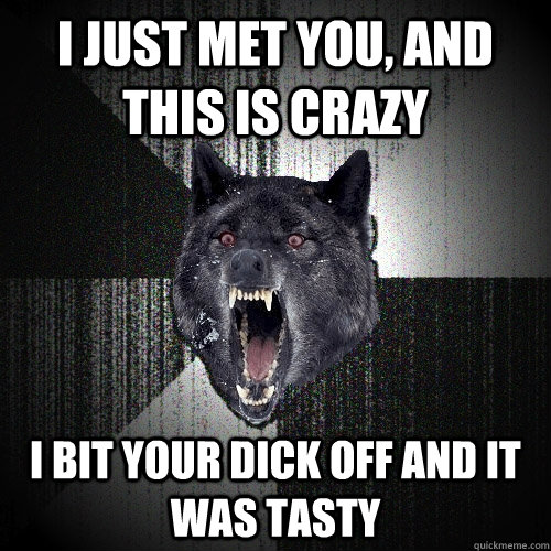 i just met you, and this is crazy i bit your dick off and it was tasty  Insanity Wolf