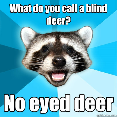 What do you call a blind deer? No eyed deer  Lame Pun Coon