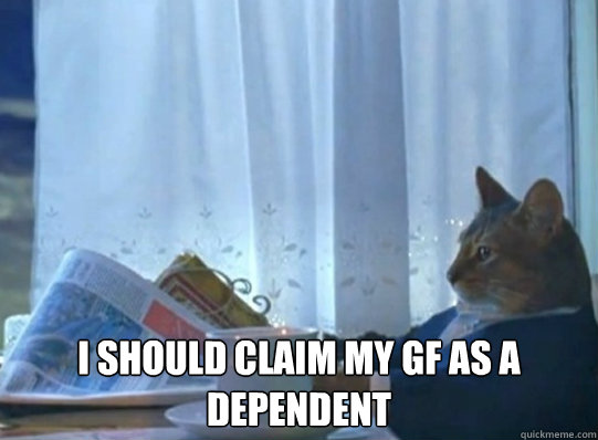  I SHOULD CLAIM MY GF AS A DEPENDENT  Forever alone sophisticated cat