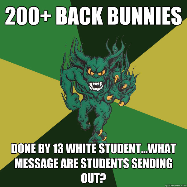 200+ back bunnies done by 13 white student...what message are students sending out?  Green Terror