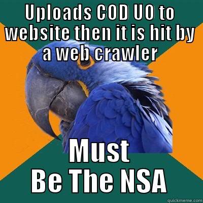 UPLOADS COD UO TO WEBSITE THEN IT IS HIT BY A WEB CRAWLER MUST BE THE NSA Paranoid Parrot