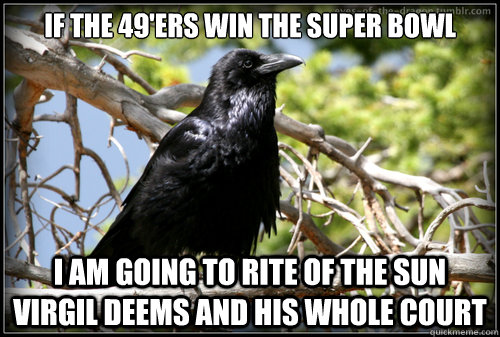 If the 49'ers Win the Super Bowl I am going to Rite of the Sun Virgil Deems and his WHole COurt  