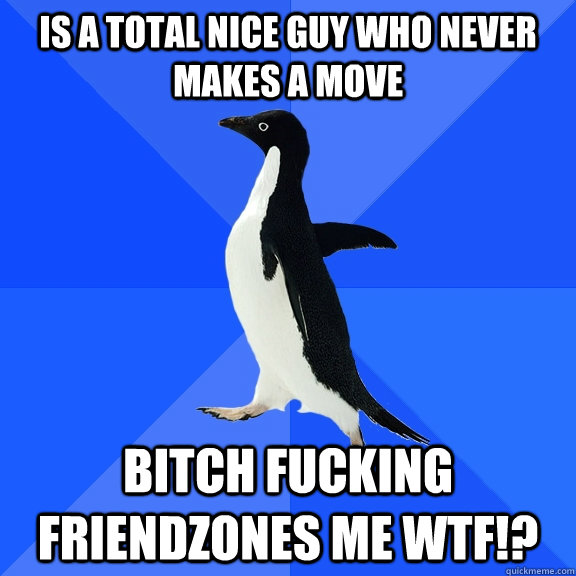 Is a total nice guy who never makes a move bitch fucking friendzones me wtf!?  Socially Awkward Penguin