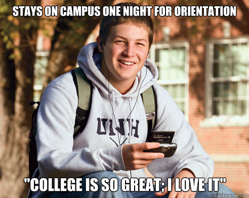 stays on campus one night for orientation 