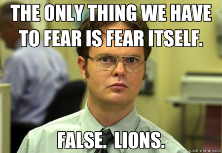 THE ONLY THING WE HAVE TO FEAR IS FEAR ITSELF. FALSE.  LIONS.  Schrute