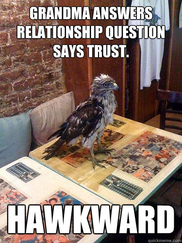 grandma answers relationship question
says trust. Hawkward - grandma answers relationship question
says trust. Hawkward  Hawkward Hawk