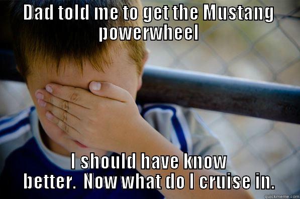 DAD TOLD ME TO GET THE MUSTANG POWERWHEEL I SHOULD HAVE KNOW BETTER.  NOW WHAT DO I CRUISE IN. Confession kid