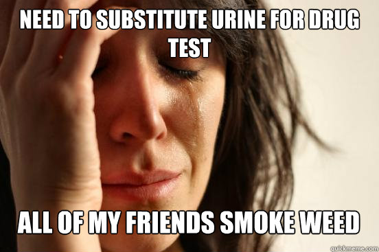 Need to substitute urine for drug test
 all of my friends smoke weed Caption 3 goes here  First World Problems