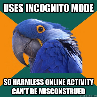 Uses incognito mode so harmless online activity can't be misconstrued  Paranoid Parrot