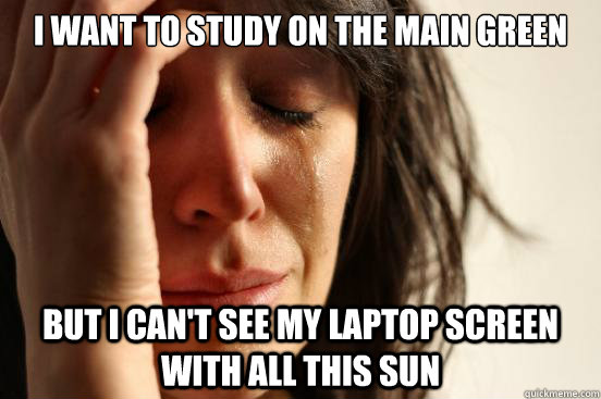 I want to study on the main green But I can't see my laptop screen with all this sun  First World Problems