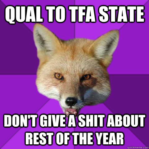 qual to tfa state don't give a shit about rest of the year   Forensics Fox