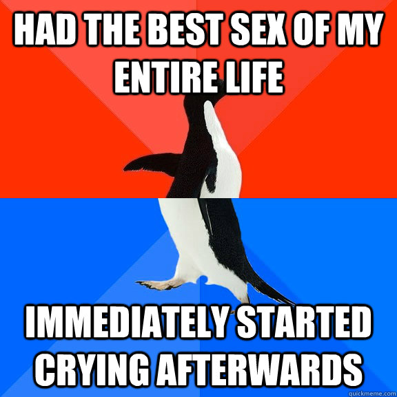 Had the best sex of my entire life immediately started crying afterwards  Socially Awesome Awkward Penguin