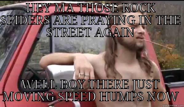 HEY MA THOSE ROCK SPIDERS ARE PRAYING IN THE STREET AGAIN WELL BOY THERE JUST MOVING SPEED HUMPS NOW Almost Politically Correct Redneck