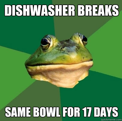 Dishwasher breaks Same bowl for 17 days  Foul Bachelor Frog