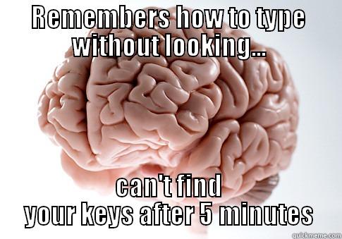 REMEMBERS HOW TO TYPE WITHOUT LOOKING... CAN'T FIND YOUR KEYS AFTER 5 MINUTES Scumbag Brain