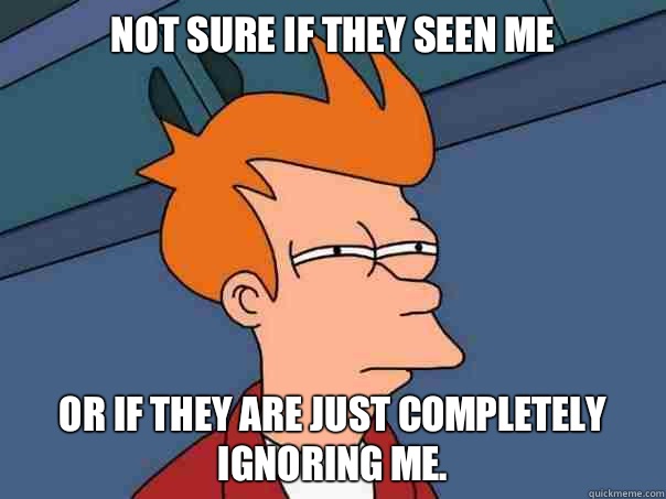 Not sure if they seen me or if they are just completely ignoring me.  Futurama Fry