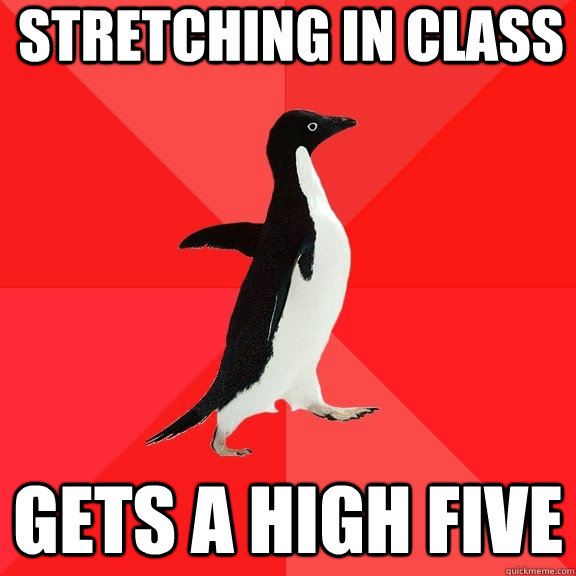 Stretching in class Gets a High five  Socially Awesome Penguin