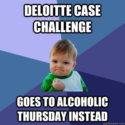 Deloitte case challenge Goes to alcoholic Thursday instead  Success Kid
