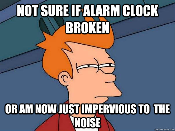 Not sure if alarm clock broken Or am now just impervious to  the noise - Not sure if alarm clock broken Or am now just impervious to  the noise  Futurama Fry