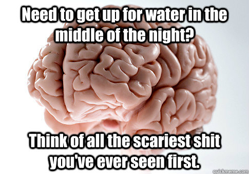 Need to get up for water in the middle of the night? Think of all the scariest shit you've ever seen first.   Scumbag Brain