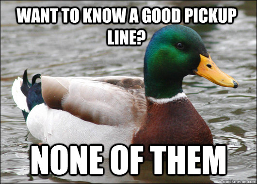 want to know a good pickup line? none of them  Actual Advice Mallard